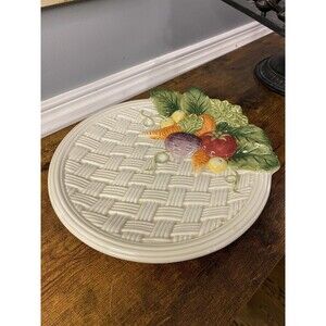 Vintage Fitz and Floyd Hand Painted Vegetable Garden Basket 9 Inch Serving Plate